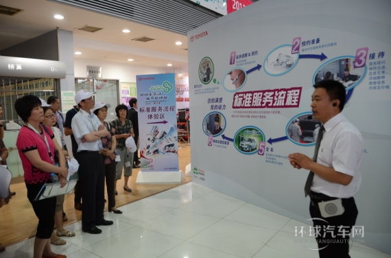工作人員為車(chē)主講解一汽豐田的標(biāo)準(zhǔn)服務(wù)流程。